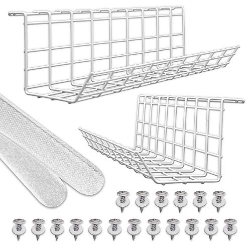 Scanfield Set of 2 Cable Tidy Under Desk Cable Management, Under Desk Cable Management Tray, Maximises Airflow, Sturdy & Spacious Cable Tray Wire Organiser, Easy To Install, Modular Cable Rack Storage