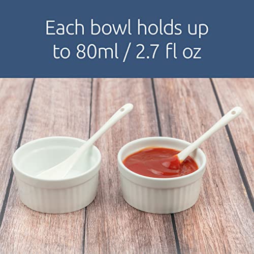 Ceramic Dipping Bowls Set Of 4 With Tray And Spoons, Dip Bowls For Side Dishes, Chip And Dip Serving Set For Sauce, Condiment, Dessert, Salsa, Snacks, Acacia Wooden Board With Cocktail Stick Holder #TOP2