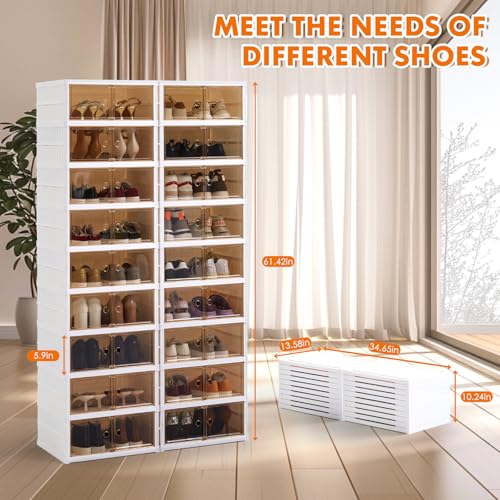 Image of Collapsible Shoe Rack Organizer Foldable Shoe Cabinet with Doors, Large Plastic Folding Shoe Cabinet, Easy Assembly Shoe Shelves Organizer for Entryway (9Tiers,2Groups,36Pairs)