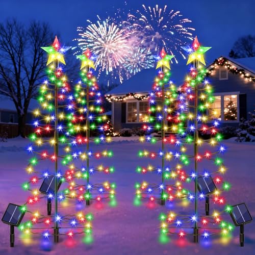 AOUNQ 24" Spiral Solar Christmas Tree Outdoor Decorations 4 Pack