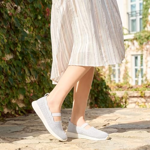 poemlady Women's Slip on Loafer Shoes - Knit Casual Ballet Flat Nurse Walking Sneakers Mesh Round Toe Low Wedge Memory Foam Shoes2