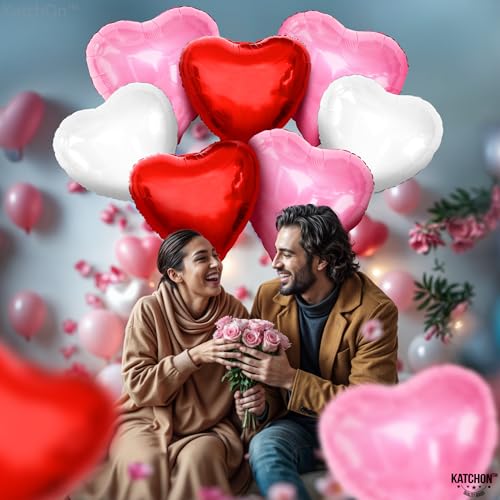 Image of KatchOn, Large Heart Balloons Decorations - 18 Inch Pack of 12 | Pink and Red Heart Shaped Balloons, Valentines Day Decorations | Happy Anniversary Decorations | Valentines Decor