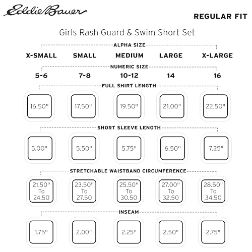 Image of Eddie Bauer Girls' UPF 50+ Rash Guard Sun Tee Shirt and Swim Short Set