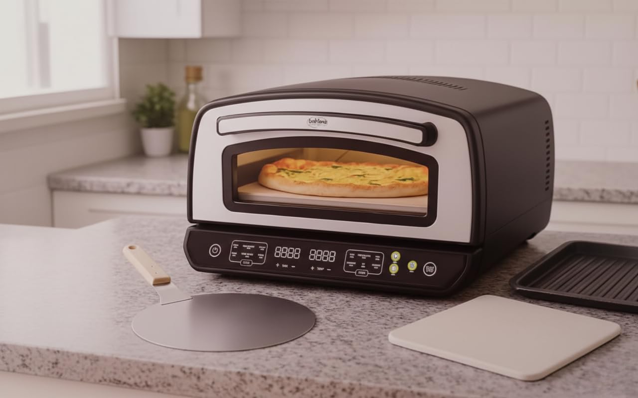 Forno Pizza Elettrico 450°C Super Potente – Con Pala, Teglia e Pietra Refrattaria – Pannello Touch LED e Modalità di Cottura Multiple per Pizza Perfetta in Pochi Minuti