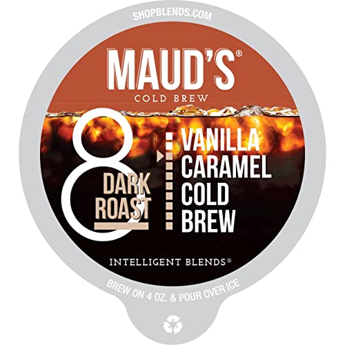 Maud's Vanilla Caramel Cold Brew Dark Roast Coffee (Caramelizilla), 18Ct. Solar Energy Produced Recyclable Single Serve Cold Brew Coffee Pods – 100% Arabica Coffee California Roasted, Kcup Compatible #TOP3