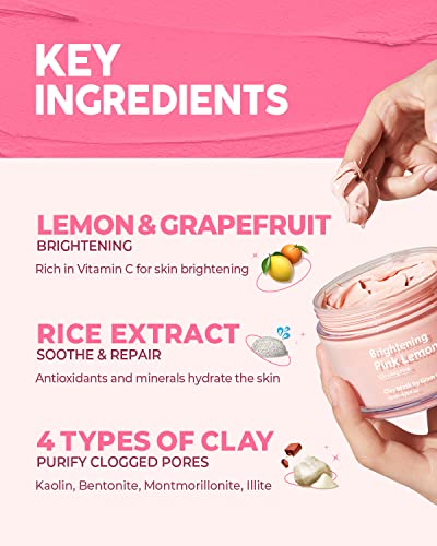 Glam Up Brightening Pink Lemon Clay Mask | Vegan Facial Masks, Brightening Pink Clay Mask For Dark Spots | Gentle Exfoliating Hydrating Face Masks Skin Care, Pore Cleansing Blackhead Remover - (125Ml/4.23 Oz) #TOP2