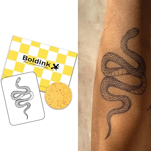 Boldink Temporary Tattoos,Semi Permanent Tattoos,15 Days Long Lasting Tattoo Stickers,Waterproof and Anti-reflective,Unique Design(Snake 2)