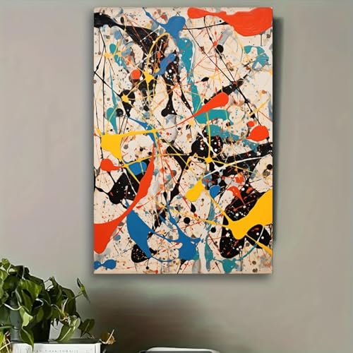 Toile expressionniste abstraite de 30x50cm avec cadre intérieur pour salon