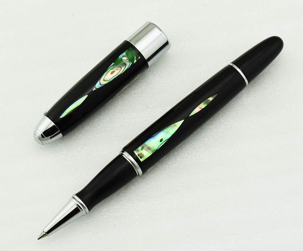 Duke Deep Green Sea Shell Tintenroller mit silberfarbenem Clip, inkl. Stifttasche