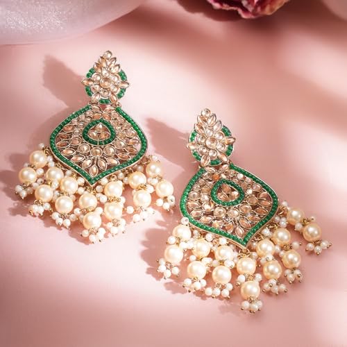 Image of Rubans Chandelier Earrings Kundan Pearl Traditional Jewellery Wedding Festive Gift for Women & Girls