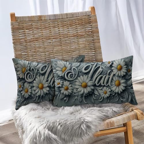 Housse de coussin extérieur imprimé double face fleur blanc 40x80 - 5