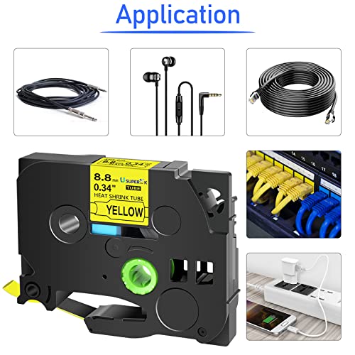 Image of USUPERINK 20PK Compatible for Ptouch HSe-621 HSe621 HS-621 HS621 Black on Yellow 8.8mm 0.34'' Heat Shrink Tubing for Wire Cable for PT340 PT330 PT350 PT520 PT530 PT540 Label Maker Tape