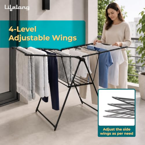 Image of Lifelong Foldable Cloth Drying Stand | Rack for More Drying Space | Collapsible Laundry | Strong & Durable | Anti-Skid | Cloth Dryer with Iron Legs