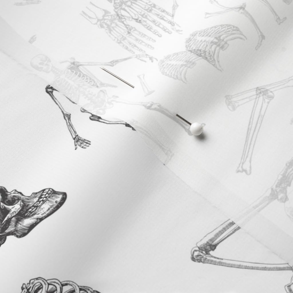 Spoonflower Fabric - Skeletons Halloween Bones Skeleton Anatomical Drawing Black White Printed on Chiffon Fabric by The Yard - Sewing Fashion Apparel Dresses Home Decor