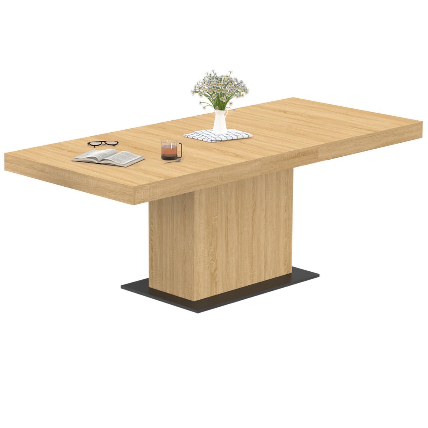 IDMarket - Tavolo da pranzo rettangolare allungabile EDEN 6-10 persone in legno e base nera 160-200 cm
