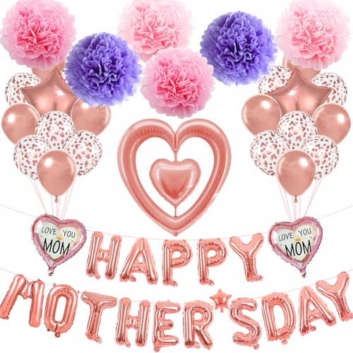 Image of Happy Mothers Day Balloons Decorations Rose Gold Happy Mother's Day Banner for Mother's Day Party Decorations (Mothers Day Rose Gold)
