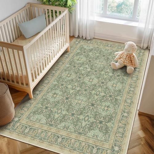 Jainmy Sage Green Area Rug 5x7, Non Slip Washable Rugs