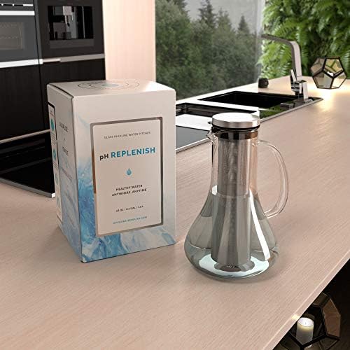 pH Replenish Glass Alkaline Water Pitcher - Long Lasting Water Filter Pitcher for Pure Drinking Water - Water Jug for High pH Filtered Water - 1.8 L / 61 Oz