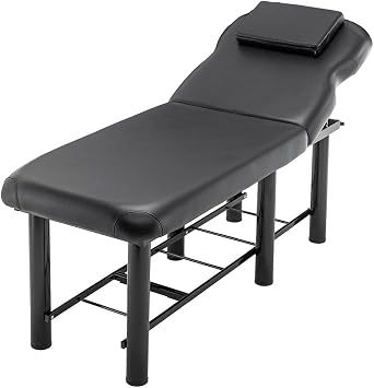 73" Heavy Duty Massage Table with Adjustable Backrest, Stationary Facial Bed with Steel Frame & 3.15" Cushioned PU Leather, Spa Treatment Bed for Salon, Esthetician, Waxing, Physical Therapy,Black