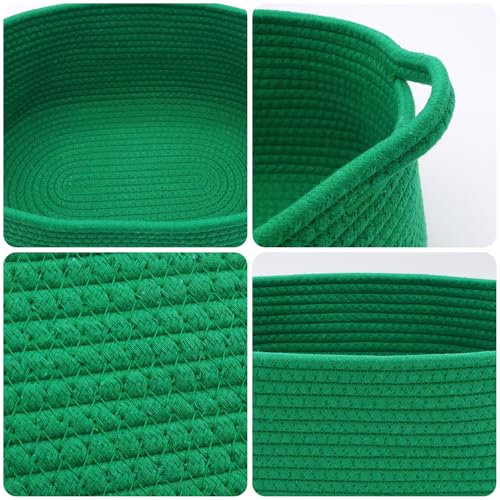 Image of Woven Basket with Gift Bags and Ribbons, 14 inchX 10 inch X 6 inch Storage Basket Green | Gift Storage Organizer Basket Bin Shelf Shelves Cotton Rope Basket for Nursery, Pet Toys