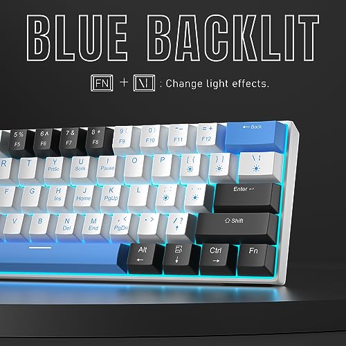 60% Mechanical Gaming Keyboard,Mixed Color Keycaps Gaming Keyboard with Brown Switches, Detachable Type-C Cable Mini Keyboard with Blue LED Light for PC/Laptop - Image 5