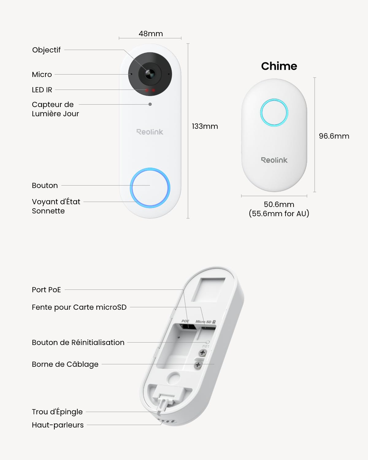 Reolink 5MP Sonnette Vidéo PoE Caméra avec Chime, Vue 3:4 Tête aux Pieds, Audio Bidirectionnel, Détection Colis/Personne, Étanche, Alertes Intelligentes, Compatible NVR (Filaire, Version 2024)