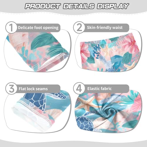 Sea Turtle Starfish Coral Floral Girls Leggings Ultra Soft Compression Yoga Gym Pants for Kids 4-10T3