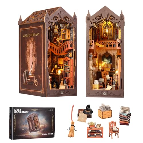 KQWVZ Kit fai da te per angolo libro, casa delle bambole magica fai da te con luce LED, puzzle in legno 3D per libreria, decorazione fai da te in miniatura per casa delle bambole, kit booknook, crea