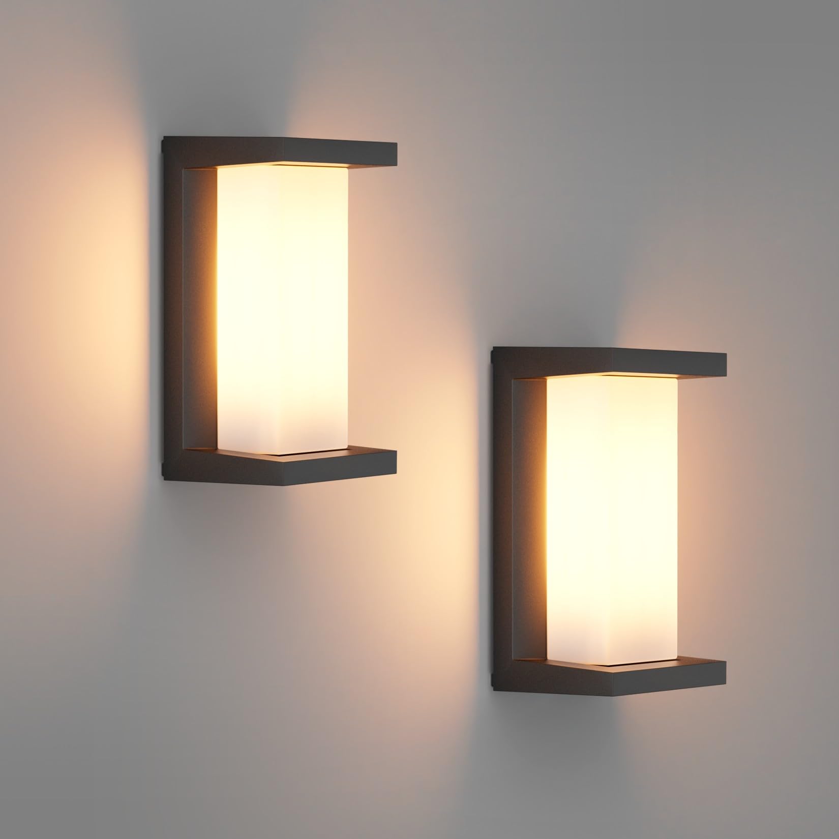 Klighten 2 pezzi lampada da parete per esterni con base E27, IP65, potenza massima 60W lampada da parete in alluminio, adatta per interni esterni, scale. (senza lampadina), Nero