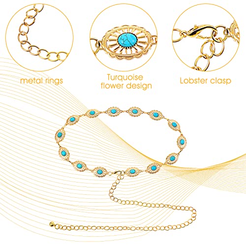 cobee Concho Chain Waist Belts for Women, Turquoise Western Metal Belt Adjustable Cowgirl Belt with Buckle for Jeans Dresses4