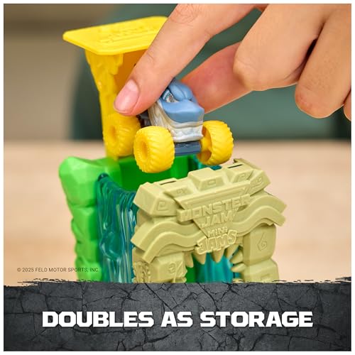 Image of Monster Jam Mini Jams Megalodon Jungle Blaster Launcher Playset | Includes 2 Mini Trucks & Launcher, Launch Rapid-Fire Action, Stores up to 5 Mini Trucks, Toys for Ages 3 and Up