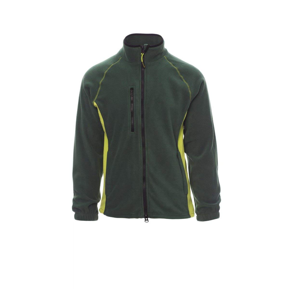 PAYPER Aspen+ Pile Giacca da Uomo 100% Poliestere Chiusura Zip Intera Manica Raglan Elastici stringi Polso Tasca Frontale Verde/Verde Acido