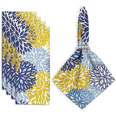 Set of 4 Yellow and White Cloth Napkins Cover