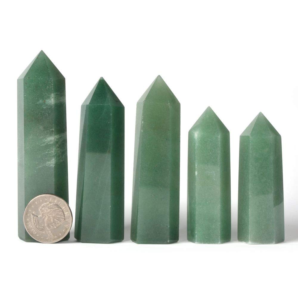 JUST IN STONES Natural Green Aventurine Gemstone Crystal Hexagonal Pointed Reiki Chakra Faceted Prism Wand Stone Home Decor