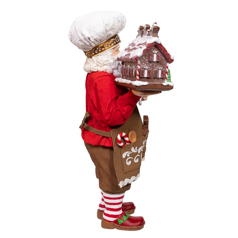 Kurt Adler Figurine de Père Noël en tissu de 26,7 cm, rouge et marron avec maison en pain d'épices et accents de bonbons - Décoration de Noël de cuisine de vacances - Vendeur FA0223
