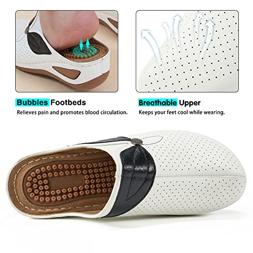 Ecetana Clogs For Women Comfortable Slip On Leather Mule With Arch Support Womens Casual Wedge Sandals Shoes #TOP2