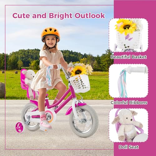 Image of BABY JOY Girls Bike with Streamers & Doll-Seat, Kids Bike for 3-8 Years Old