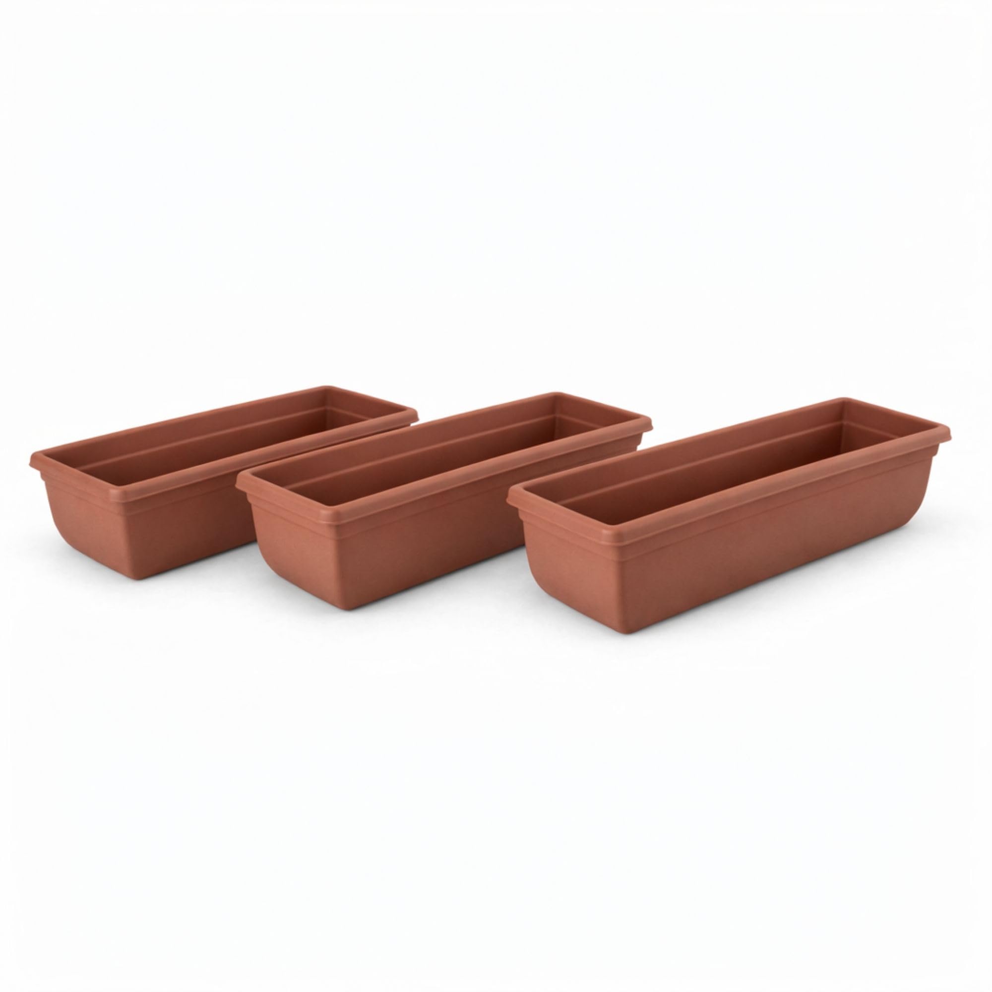 SIDSONS 3X Plastic Garden Trough Long Window Planter Flower Box Plastic Vegetable Planters Flower Pot Herb Planter Box Windowsill Patio Garden Home Decor Terracotta 60CM, TR-6-04