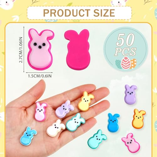 Image of JUNEBRUSHS Easter Decorations, 50 Pcs Tiny Easter Rabbits Resin Rabbits Flat Easter Rabbits Mini Rabbit Figurines Easter Egg Fillers for Easter Crafts Home Table Decor