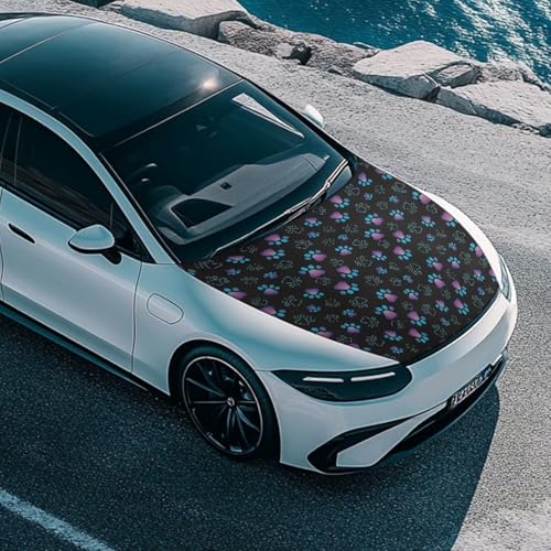 Image of Black Paw Prints Car Hood Cover Stretch Polyester Car Hood Protector Washable Automotive Accessories Suitable Most Automotive Pickup Sedans Trucks SUVs