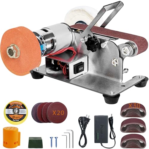 Image of Mini Belt Sander, Electric Small Sander Knife Making Supplies, 7 Adjustable Speed Electric Knife Sharpener, Power Belt Grinder for Woodworking, Metal Working DIY (6.5'' x 6.5'' x 4.2'')