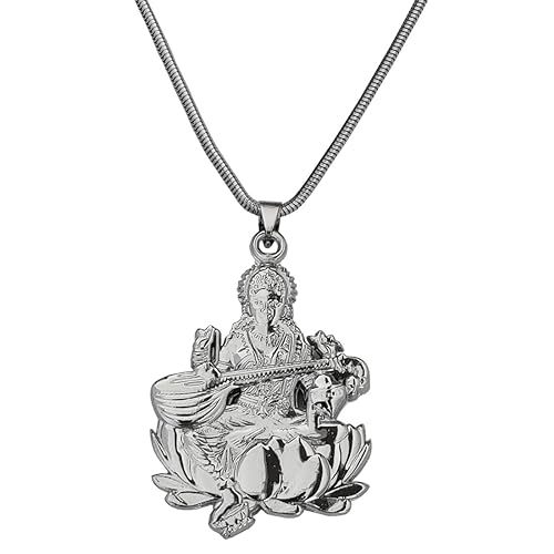 Religious Godess Sarswati Snake Chain Silver Zinc Metal Pendant Necklace For Men women