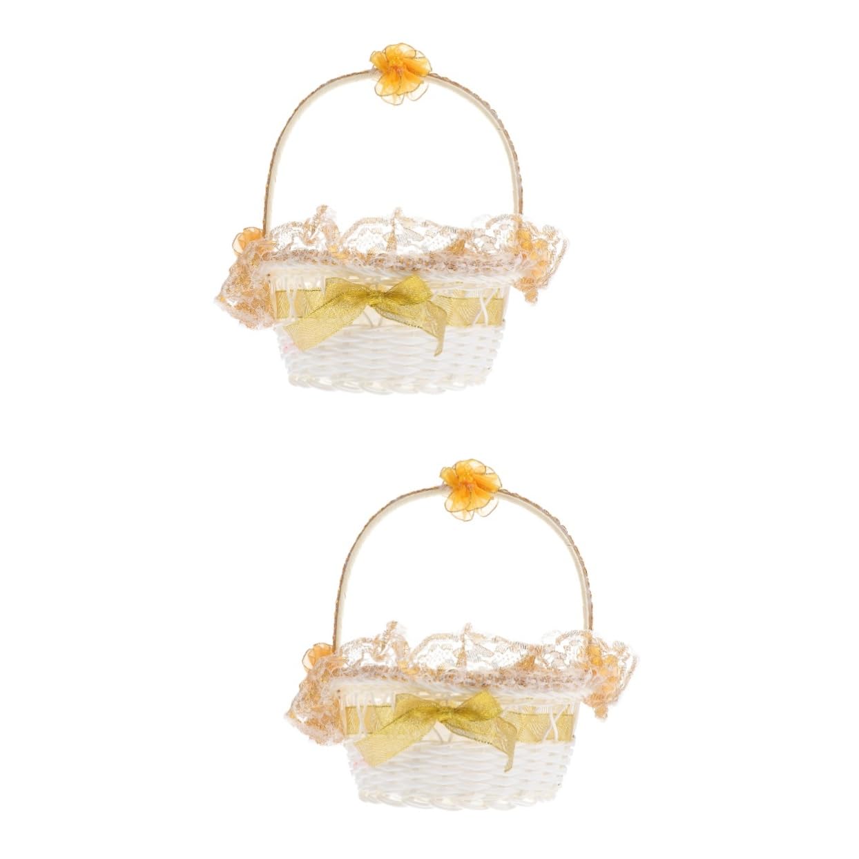 MAGICLULU 2 Stk Blumenkorb plastikkorb kunststoffkorb geschenkkörbchen Geschenkidee Spitzenkorb Braut Dekorationen Körbe Wäschekorb Träger bunter Hochzeitskorb Korb mit Spitzendesign Golden