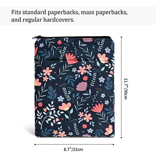 Book Sleeve Book Covers Book Protector Floral Printed with Zipper Washable Fabric for Teen Adult Book Lover Teacher Student(Medium,11 X 8.7 Inch) - Thumbnail 6
