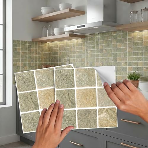 Pack of 20 Traditional Modern Art Tile transfers Stickers Peel and Stick backsplash Room Decor self Adhesive Oil Proof-Vintage Victorian Moroccan Black Cream Mosaic (Light Stone)