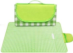 Cozen PVC Picnic Mat Blanket | Outdoor Foldable Water-Resistant Portable Mat | Used for Yoga | Camping Hiking Grass Travelling | Picnic Backpack Accessories (Green Checks, Rectangular)