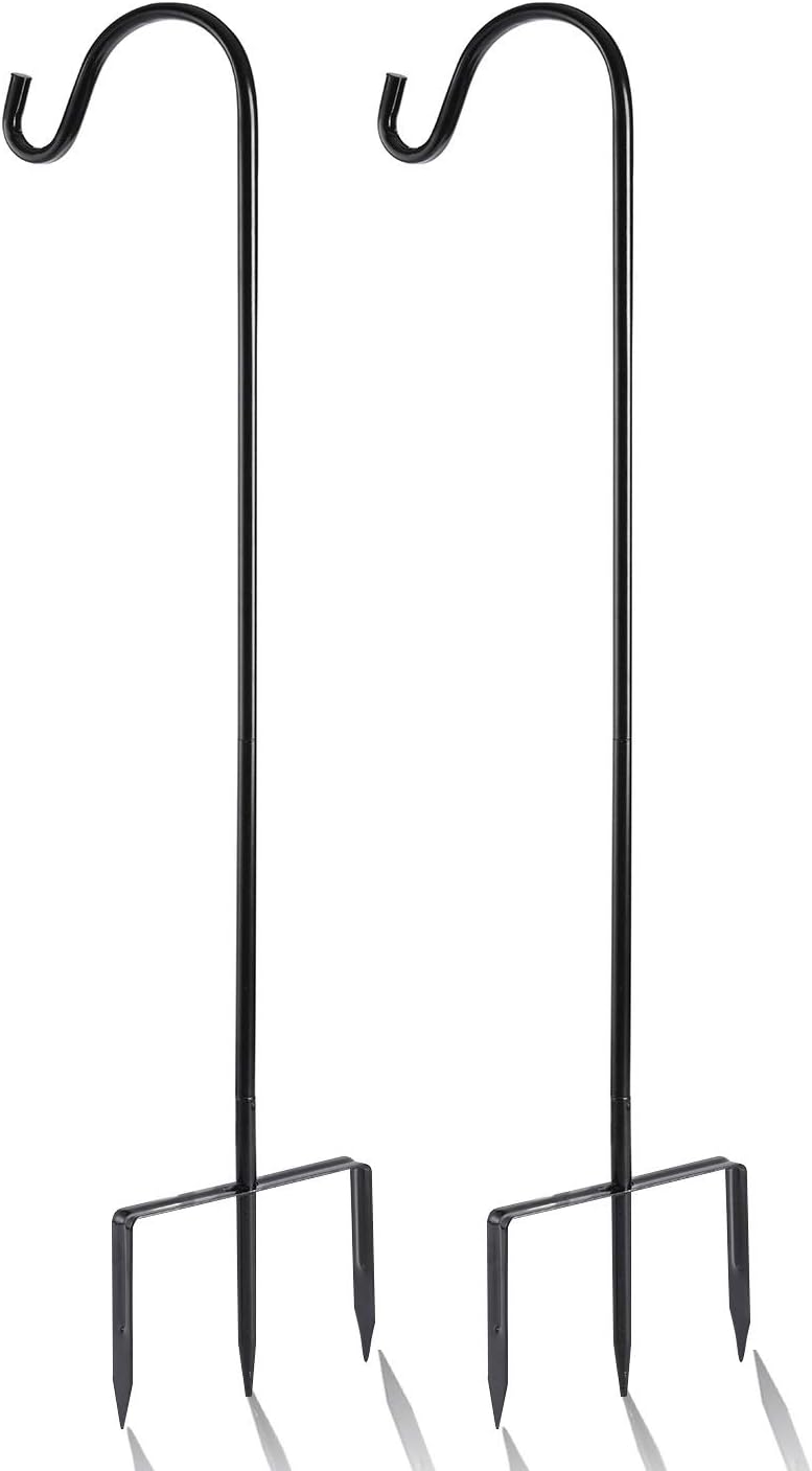EXCMARK 2 Pack Shepherd Hook 48 inch 1/2 inch Thick Use at Weddings, Hanging Solar Lights, Lanterns, Bird Feeders, Metal Hanger Hook. (Black, 48 inch) U.S. Patent.