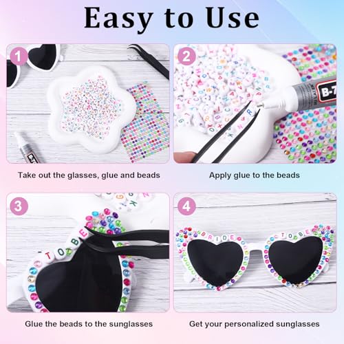 Bride Sunglasses, 8 Pack White Heart Sunglasses with DIY Accessories, Bride To Be Gifts for Bridesmaid Bachelorette Party Engagement Party Wedding Shower Bridal4