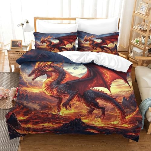 Linge de Lit Dragon de Feu 3D en Microfibre Premium de Haute Densité - 3