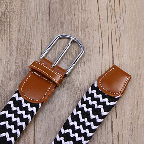 Vosarea Cinto de lona unissex com fivela de metal elástica (preto e branco)